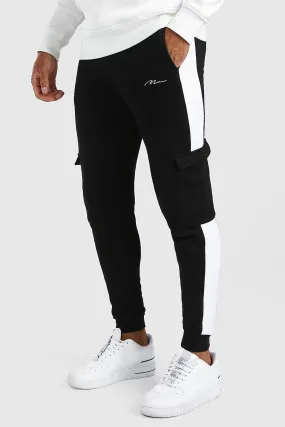 Man Signature Skinny Side Panel Cargo Joggers | boohooMAN UK