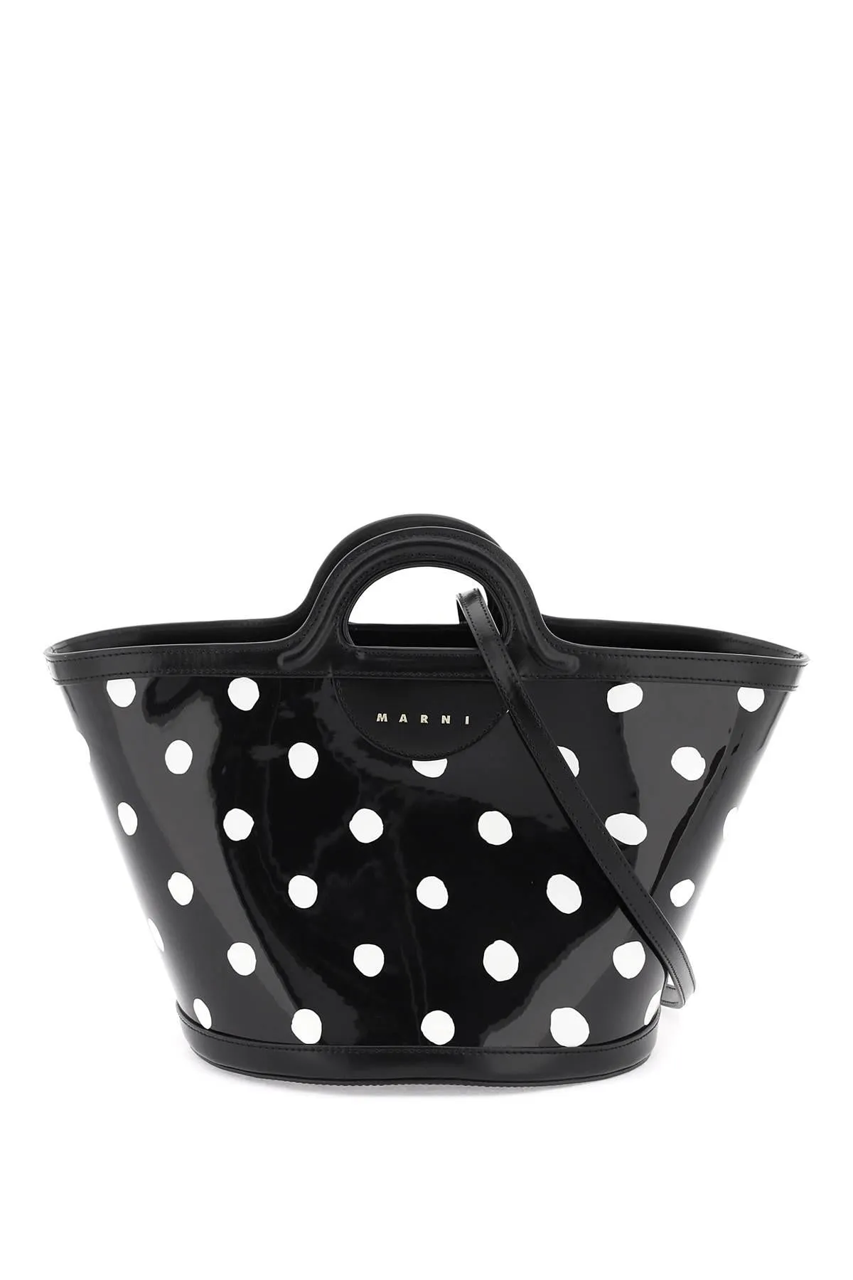 Marni    Marni Patent Leather Tropicalia Bucket Bag With Polka Dot Pattern