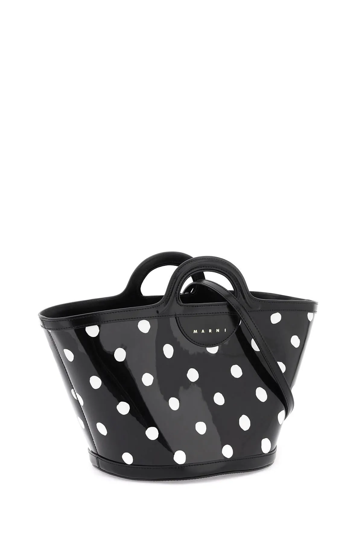 Marni    Marni Patent Leather Tropicalia Bucket Bag With Polka Dot Pattern