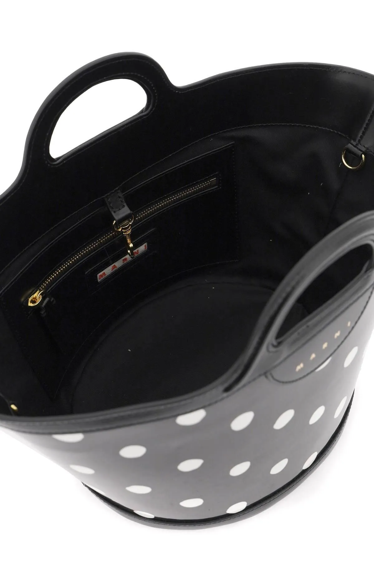 Marni    Marni Patent Leather Tropicalia Bucket Bag With Polka Dot Pattern