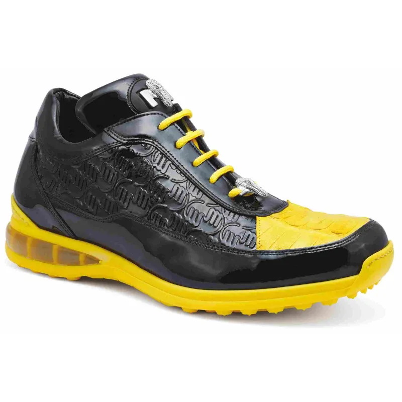 Mauri 8900/2 Bubble Crocodile & Embossed Sneakers Black/Yellow