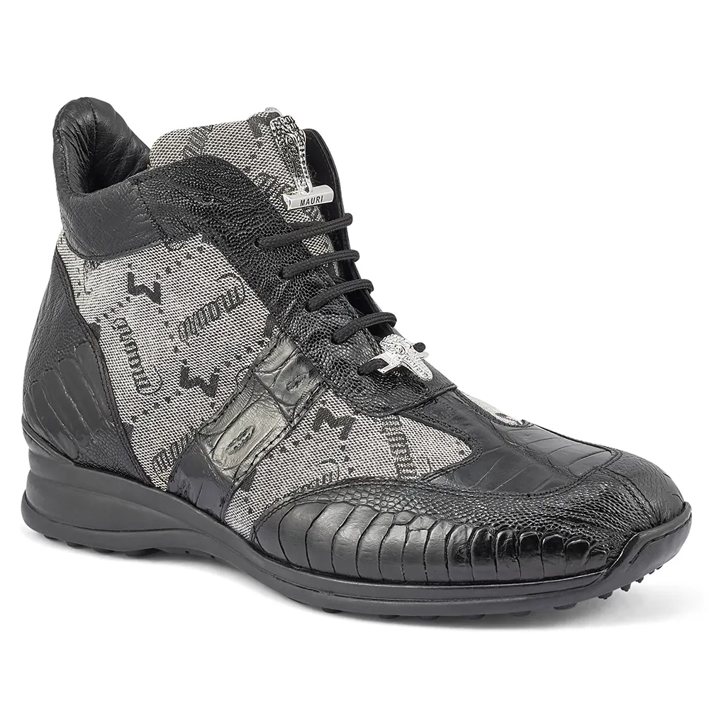 Mauri Signature 8430 Ostrich Leg / Baby Croc & Mauri Fabric Sneakers Black / Grey