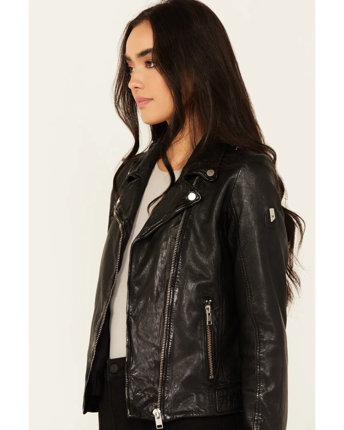 Mauritius Leather Women's Embellished Stars Leather Moto Jacket