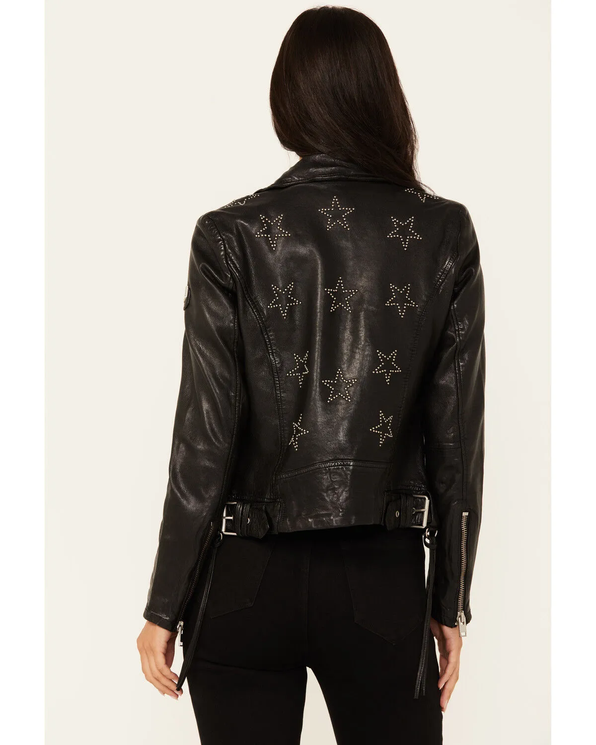 Mauritius Leather Women's Embellished Stars Leather Moto Jacket