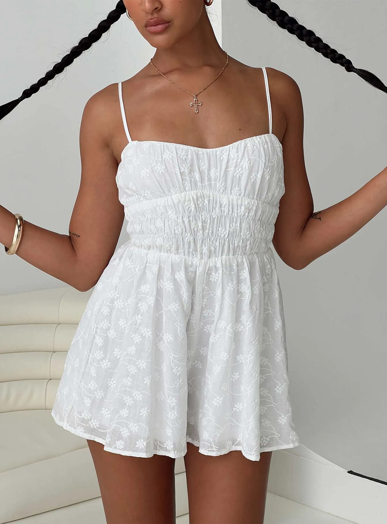 Melisande Broderie Romper White