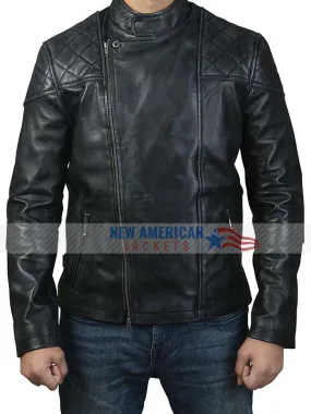 Men's Beckham Style Motorcycle Black Quilted Leather Jacket