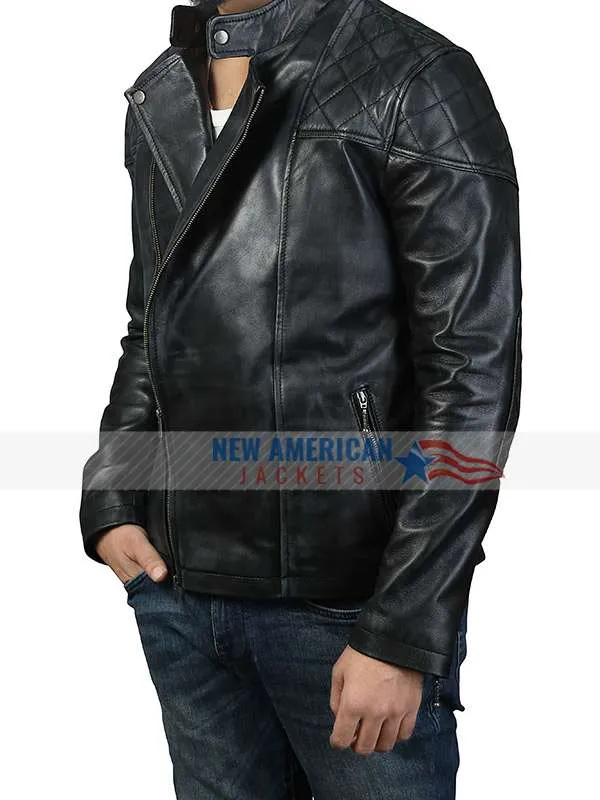 Men's Beckham Style Motorcycle Black Quilted Leather Jacket