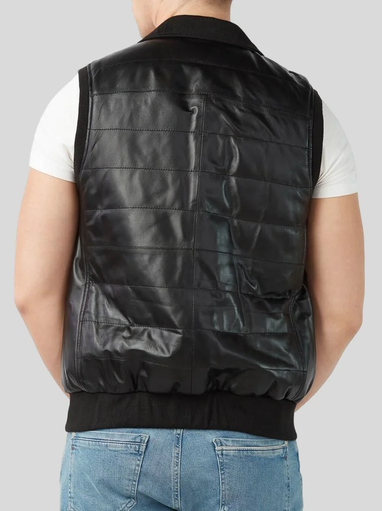 Men's Black Leather Puffer Vest: Riverhead – Leather Jackets NZ