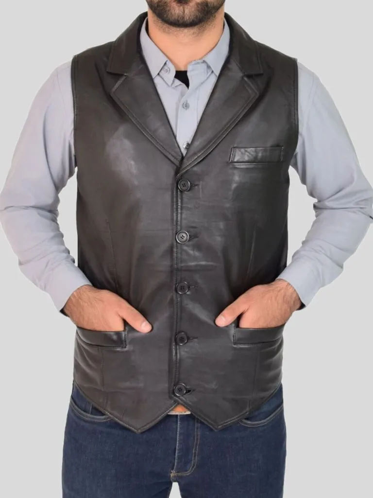 Men's Black Leather Vest: Doyleston – Leather Jackets NZ