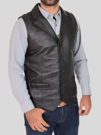 Men's Black Leather Vest: Doyleston – Leather Jackets NZ