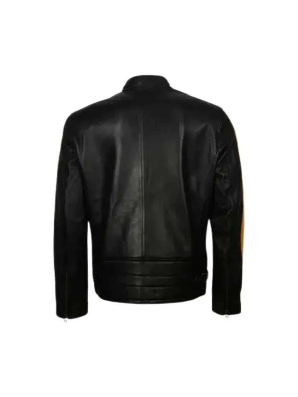 Men’s Biker Yellow Star Black Leather Jacket