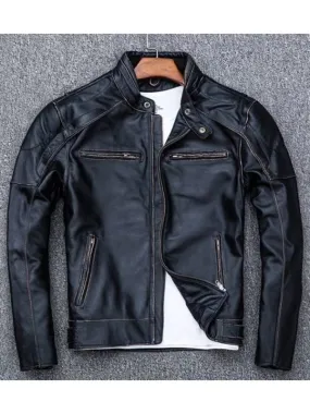 Men’s Distressed Black Skull Vintage Biker Jacket