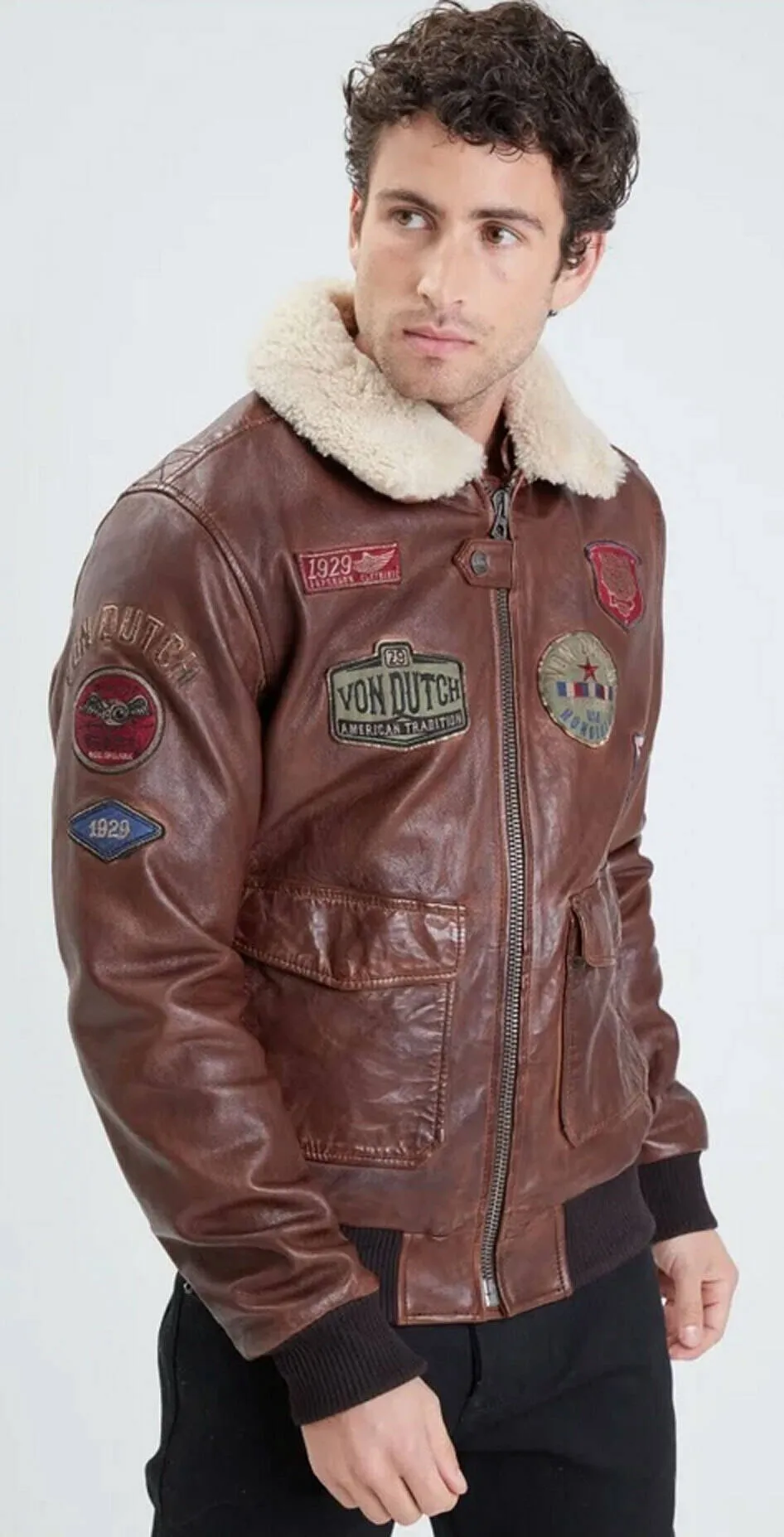 Men's bison pilot style leather jacket 102118