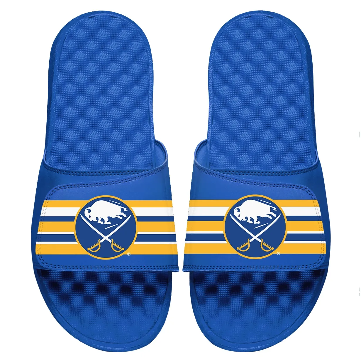 Men's Buffalo Sabres ISlide Royal Stripe Logo Slide Sandals