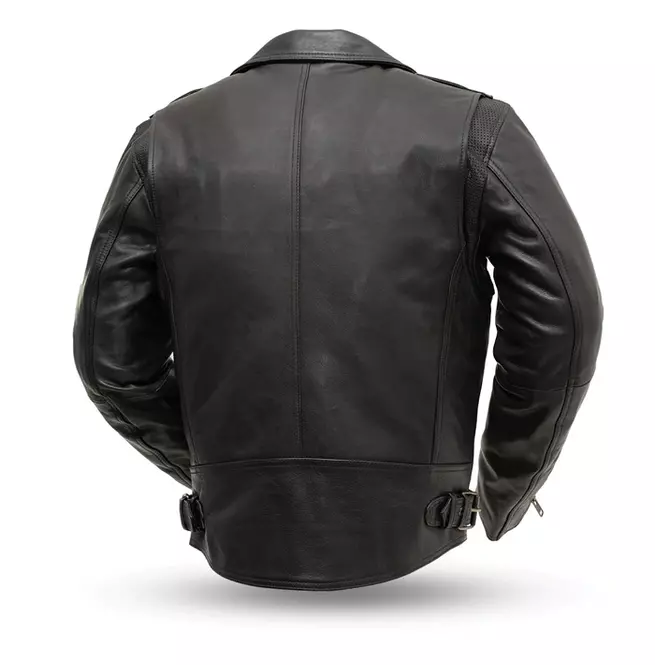 Men's Cowhide Leather Biker Jacket With Asymmetrical Zipper and Shoulder Epaulets