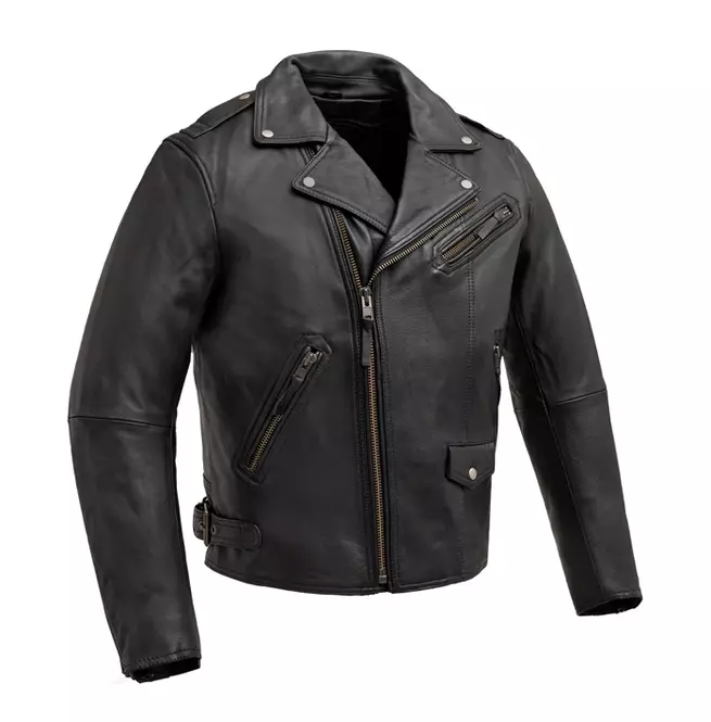 Men's Cowhide Leather Biker Jacket With Asymmetrical Zipper and Shoulder Epaulets