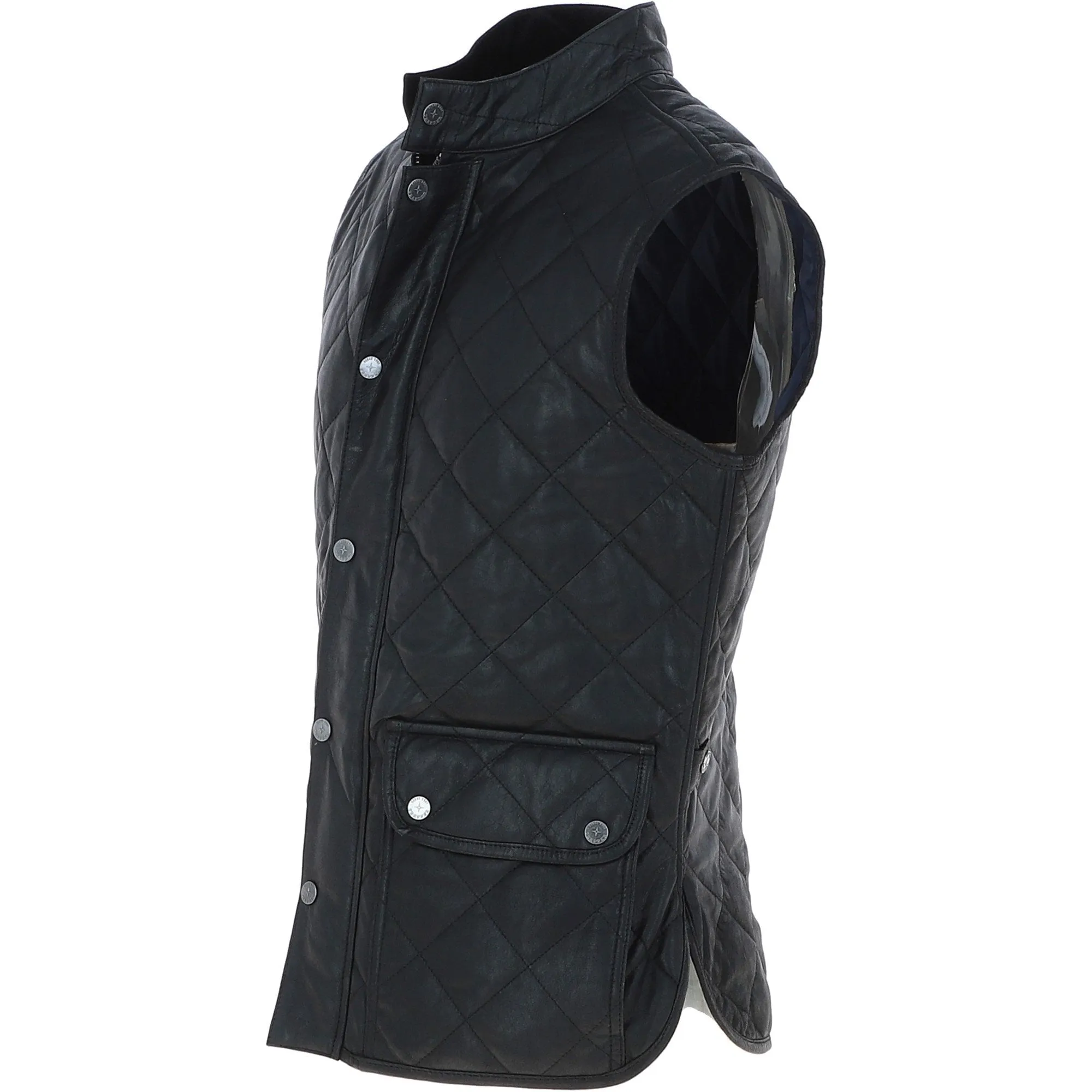 Mens Diamond Quilted Leather Gilet Black : M-15 vest