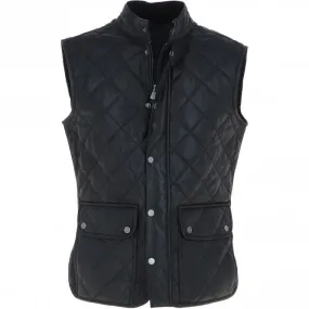 Mens Diamond Quilted Leather Gilet Black : M-15 vest