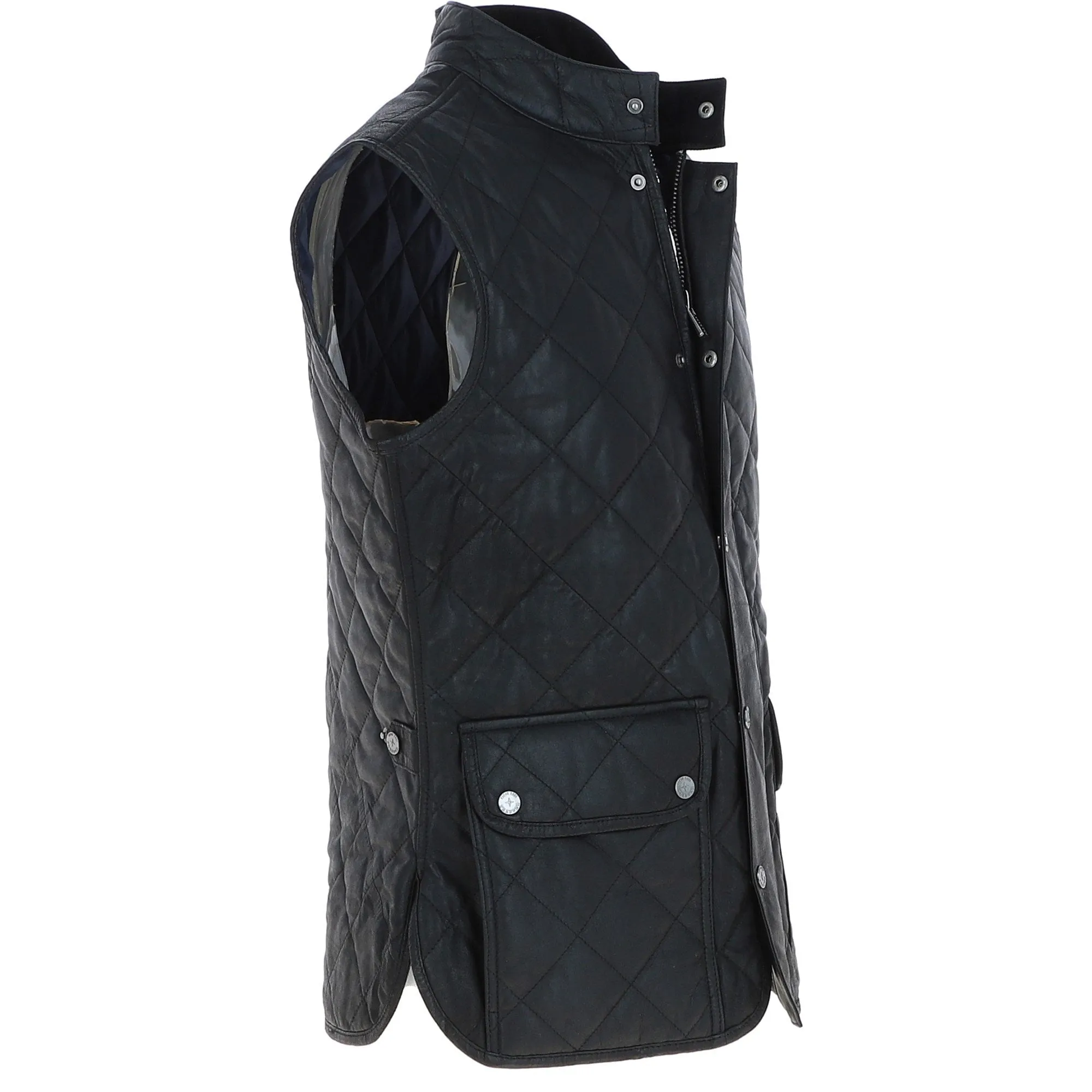 Mens Diamond Quilted Leather Gilet Black : M-15 vest