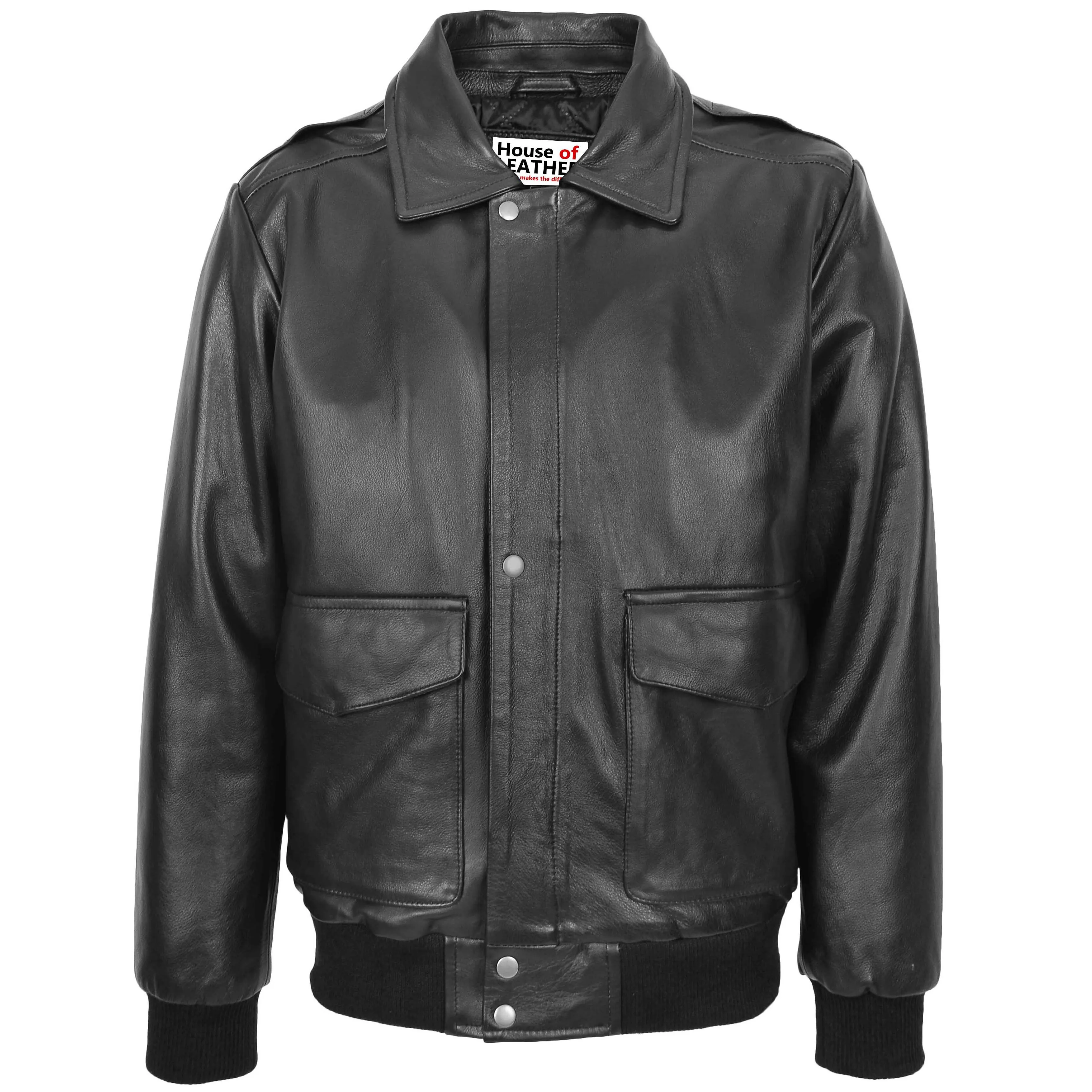 Mens Leather Bomber Jacket G-1 Aviator Style Jarrod Black