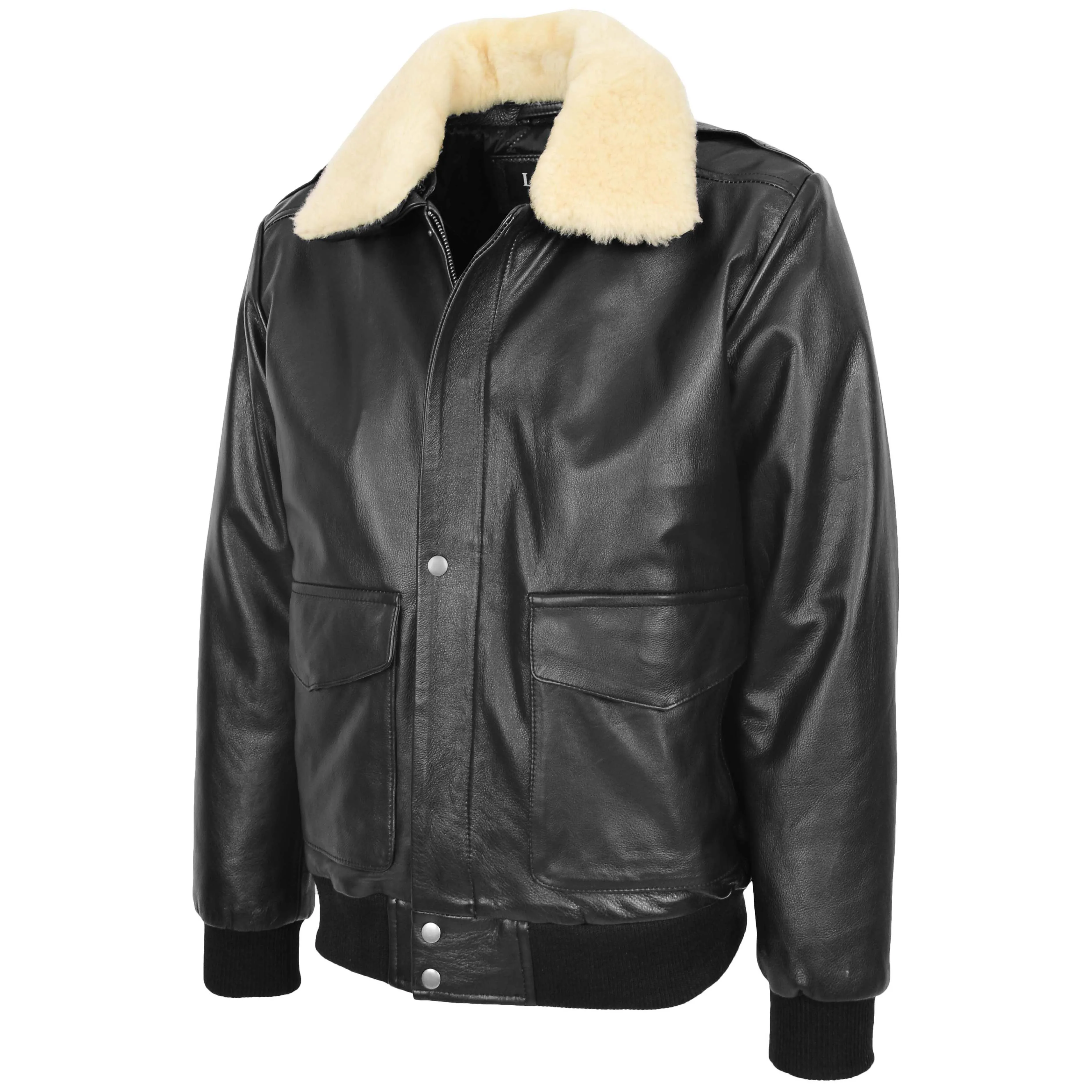 Mens Leather Bomber Jacket G-1 Aviator Style Jarrod Black