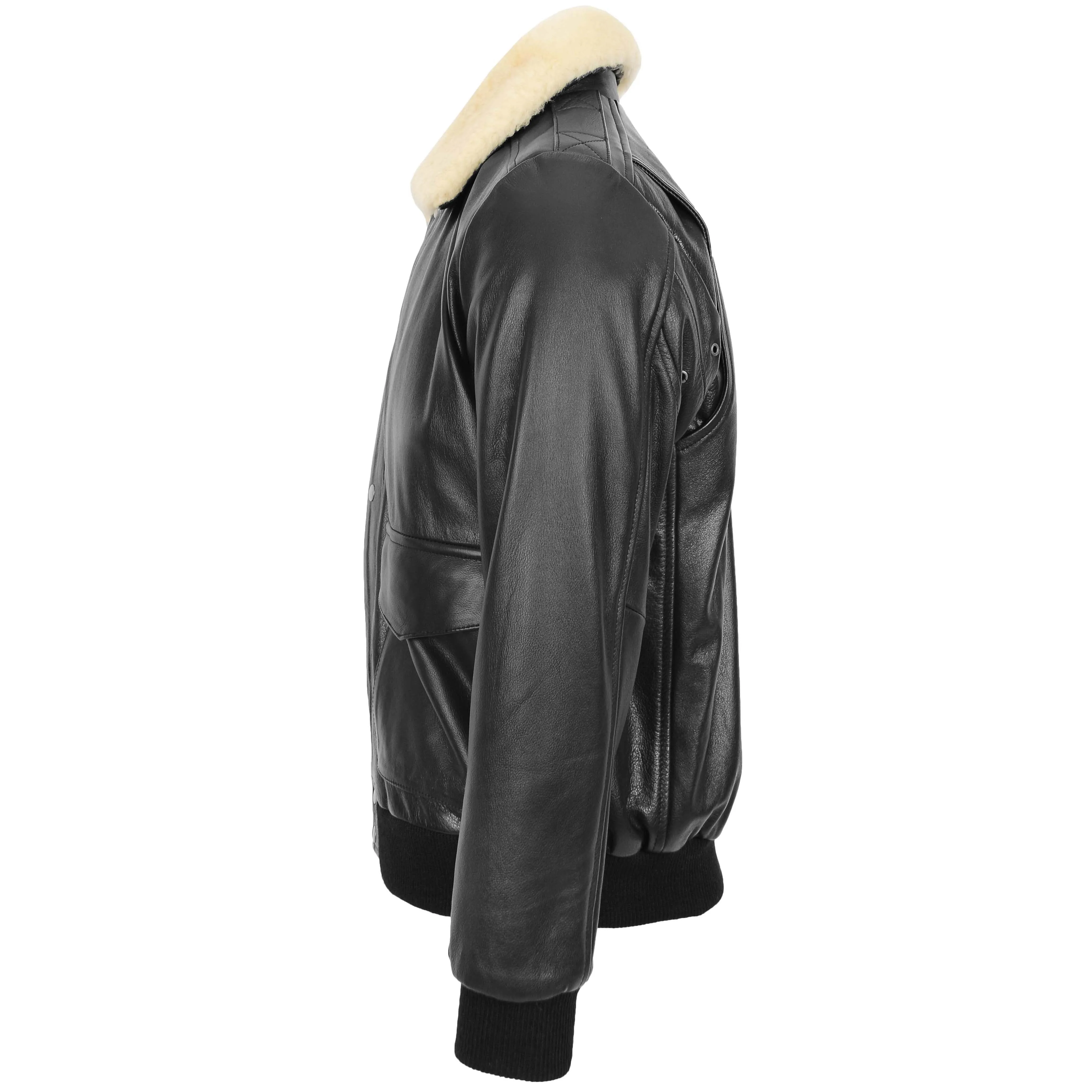 Mens Leather Bomber Jacket G-1 Aviator Style Jarrod Black