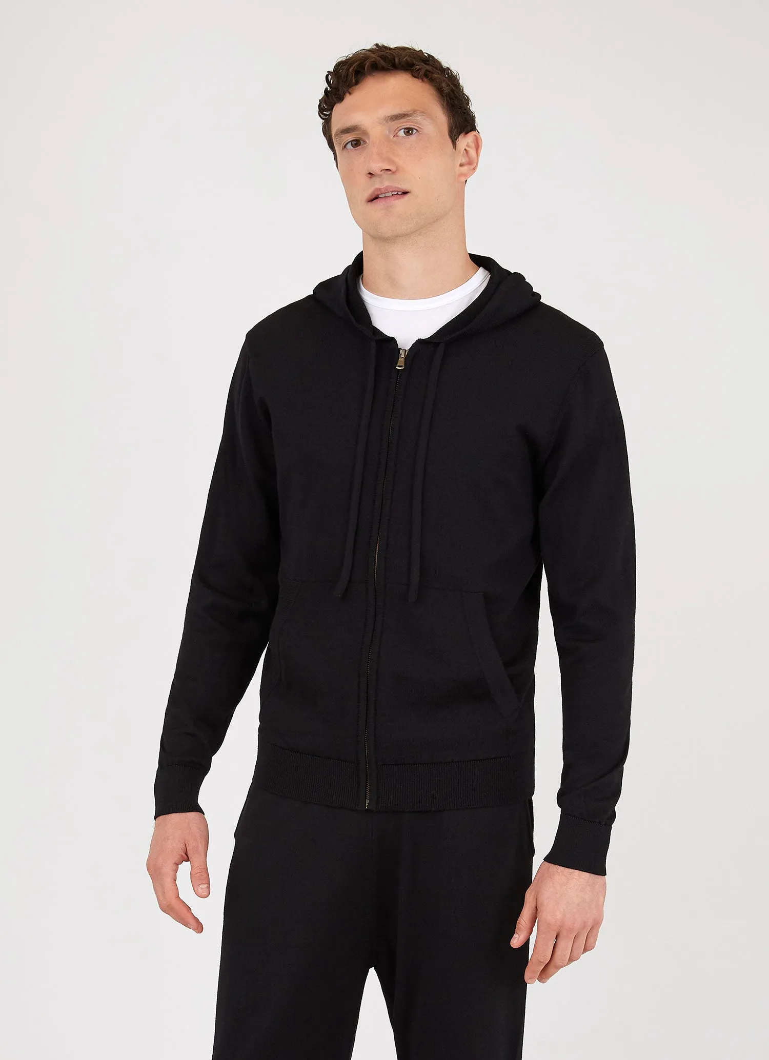 Men's Merino Zip Hoodie in Black