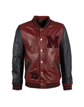 Men's red and black leather jacket muno teddy style