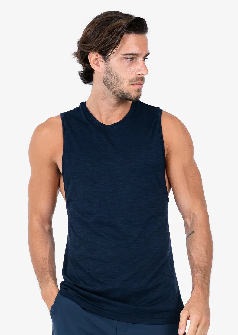 Mens Seamless Tank Navy Melange