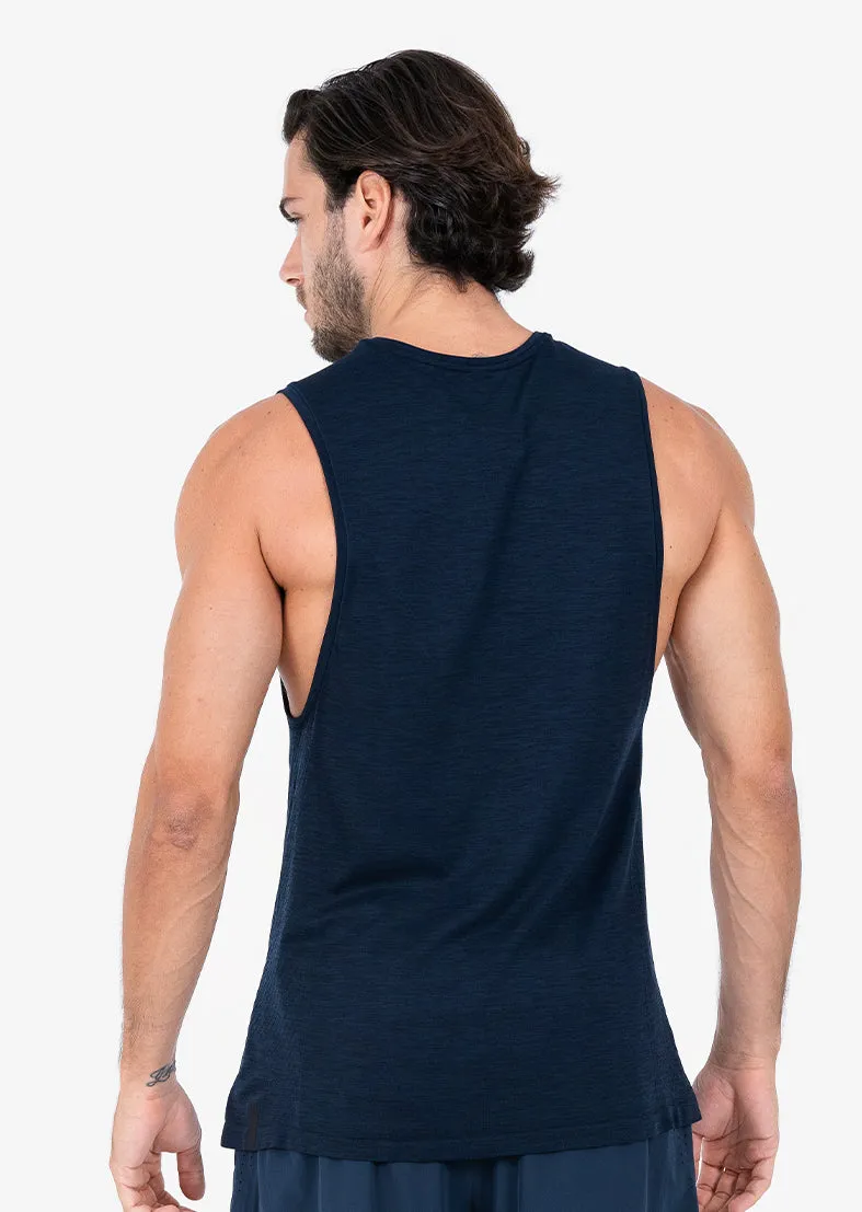 Mens Seamless Tank Navy Melange