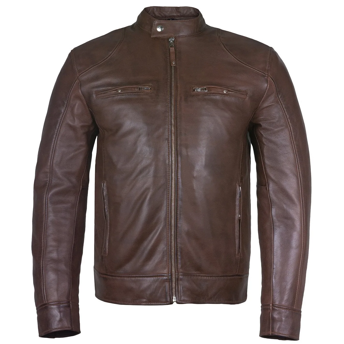 Men's Slim Fit Sword Cafe Racer Brown Soft Leather Jacket