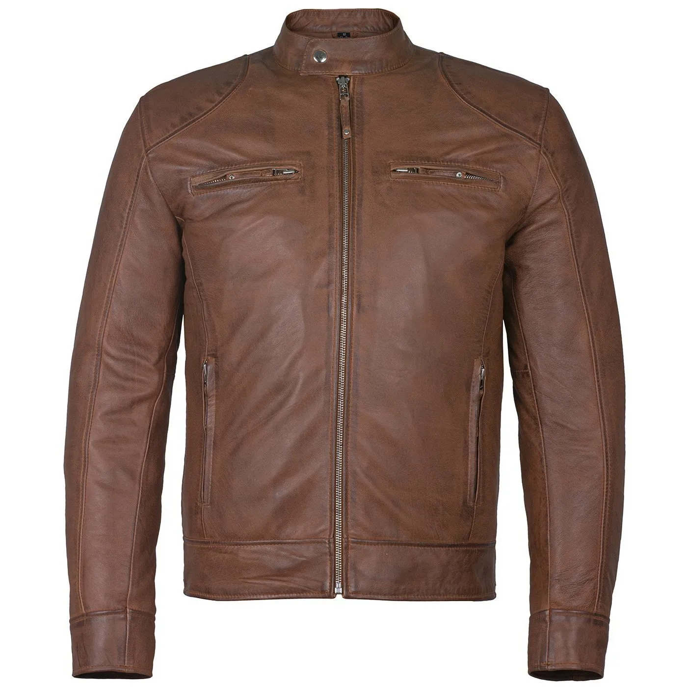 Men's Slim Fit Sword Cafe Racer Tan Soft Leather Jacket