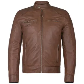 Men's Slim Fit Sword Cafe Racer Tan Soft Leather Jacket