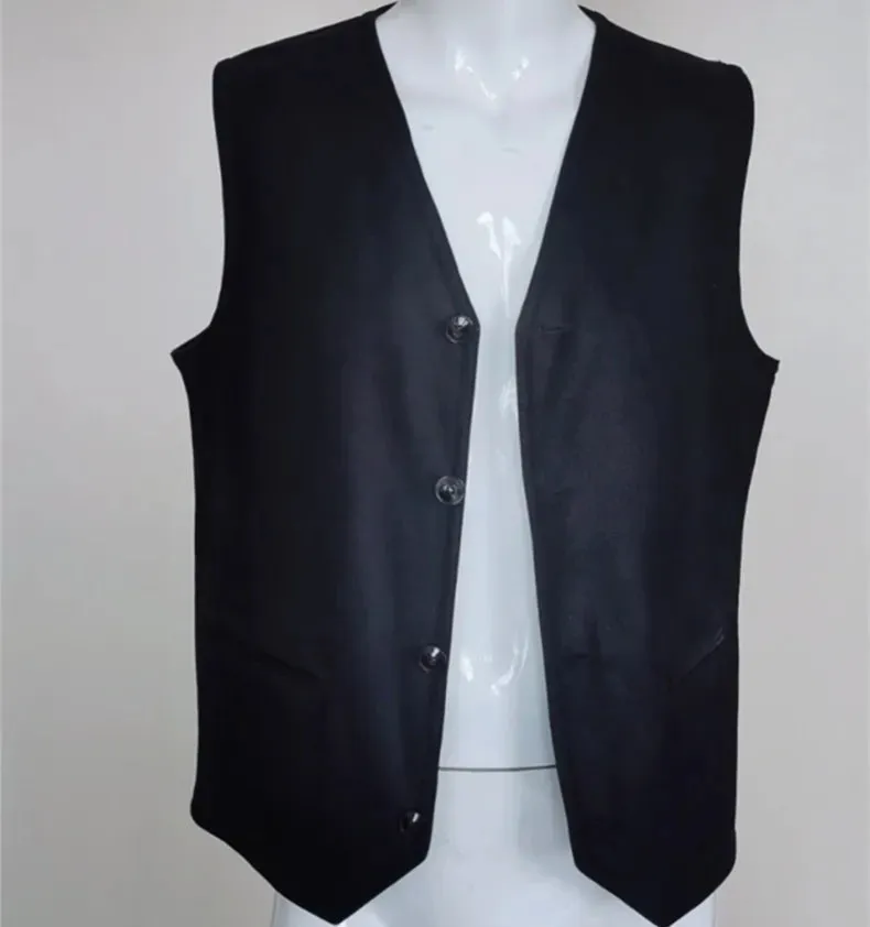 Men's Solid Pattern V-Neck Genuine Leather Real Lamb Fur Vest Coat