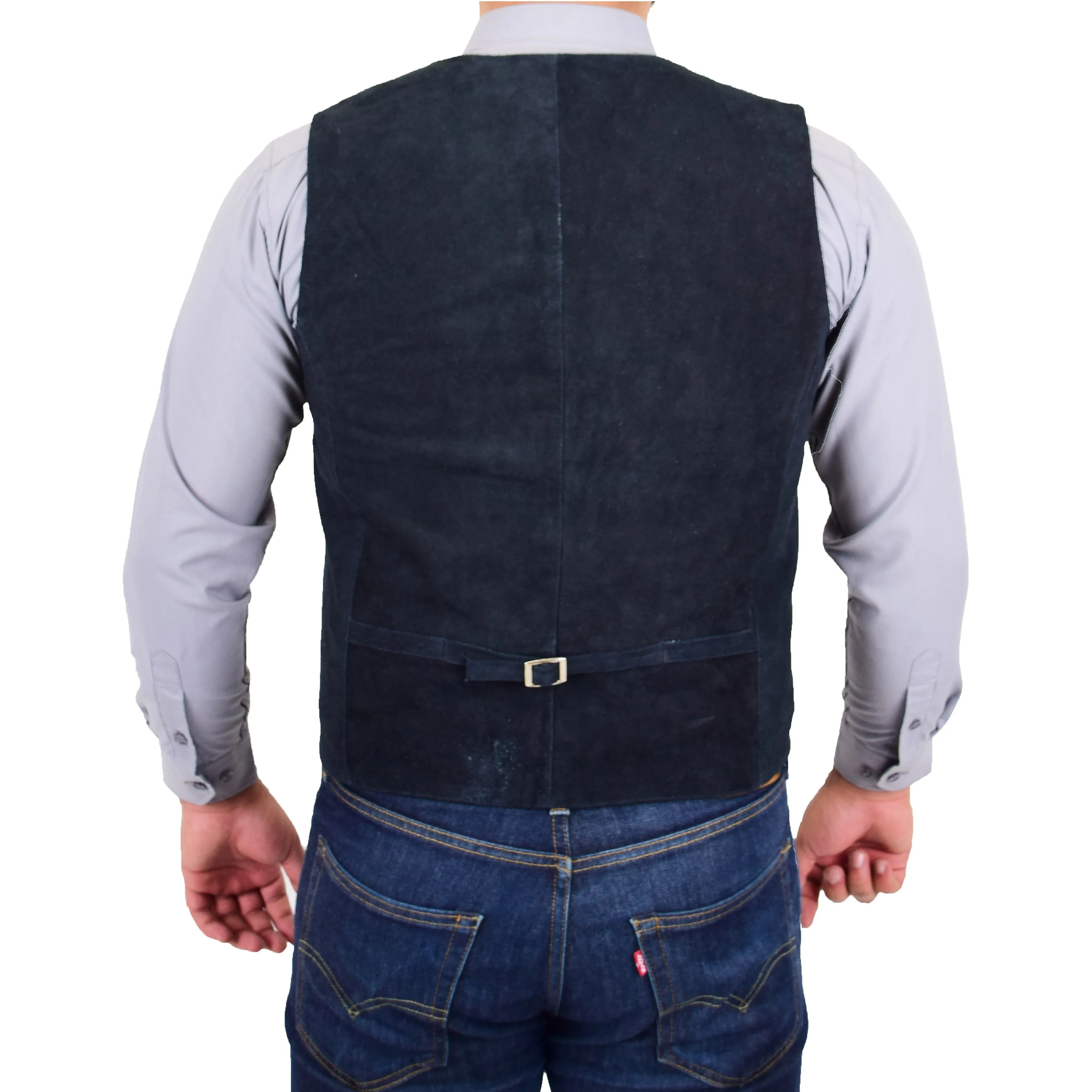 Mens Suede Button Fastening Waistcoat Don Navy