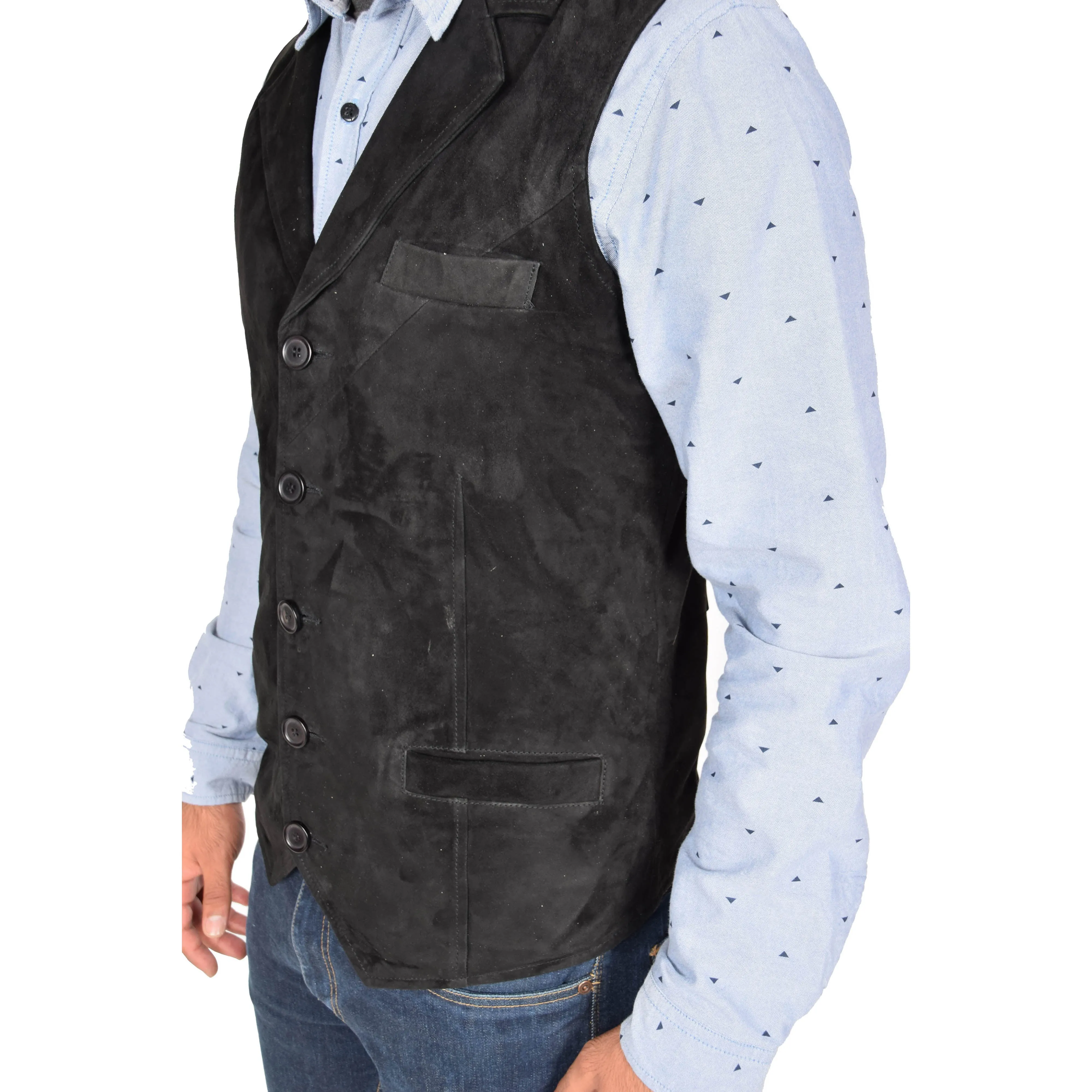 Mens Suede Buttoned Waistcoat Gilet Devin Black