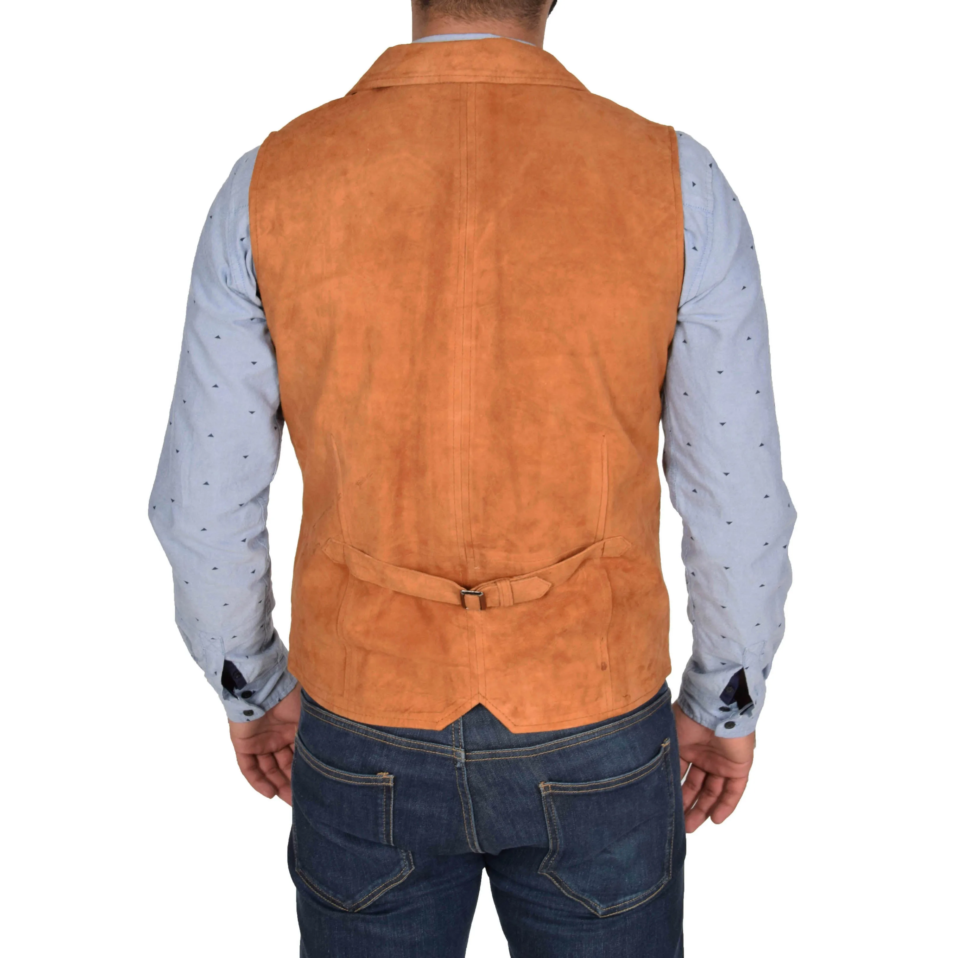 Mens Suede Buttoned Waistcoat Gilet Devin Tan