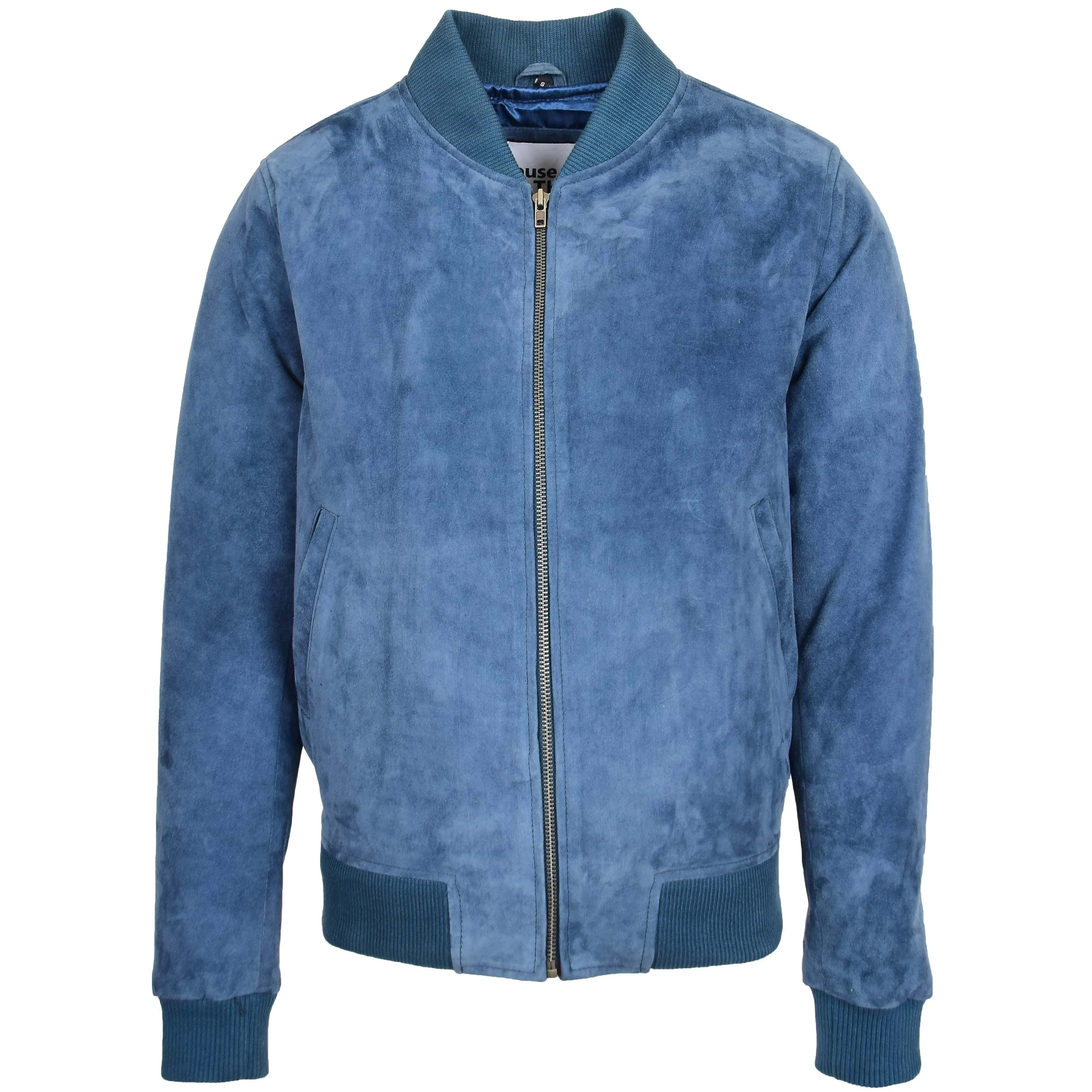 Mens Suede MA-1 Bomber Jacket Trevor Blue