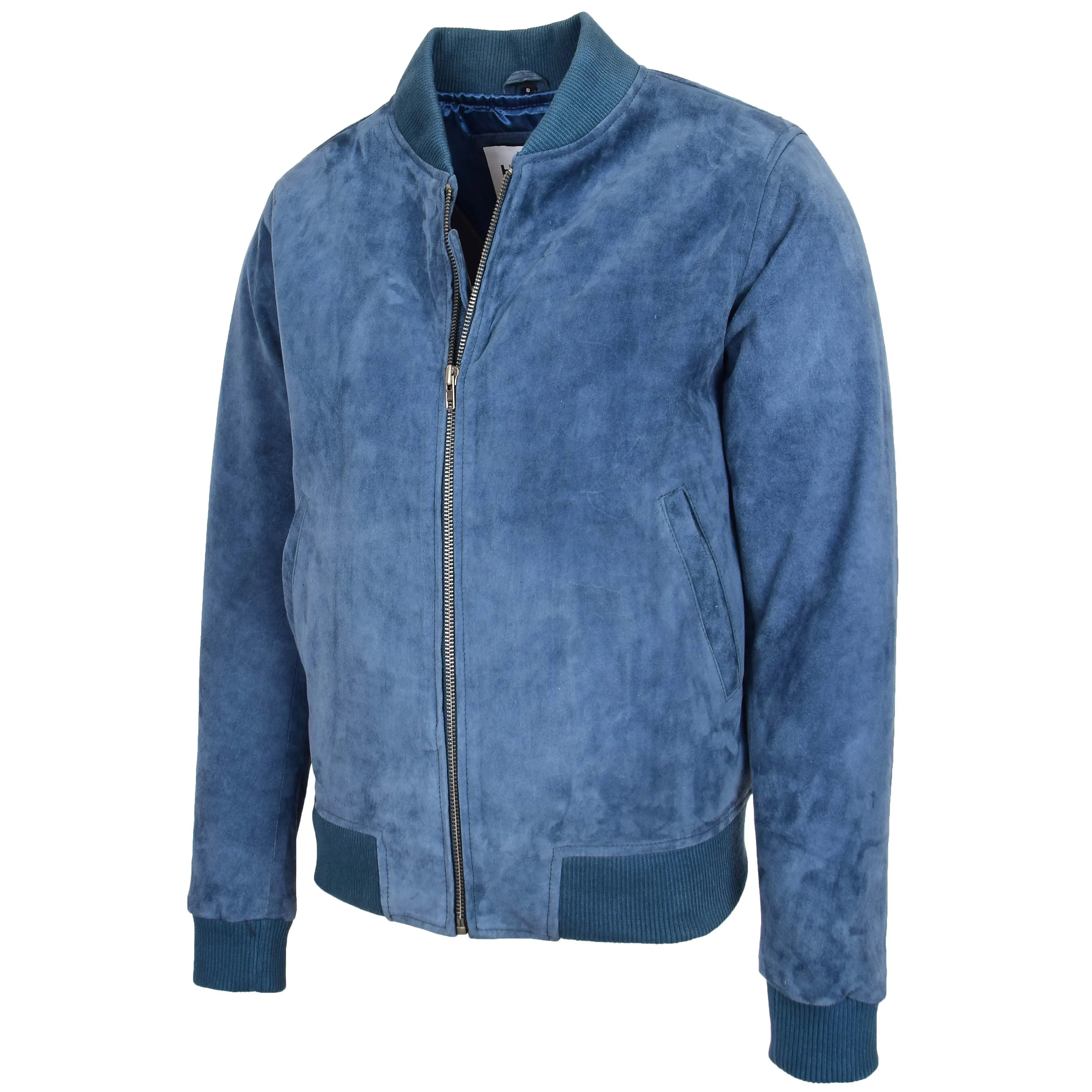 Mens Suede MA-1 Bomber Jacket Trevor Blue