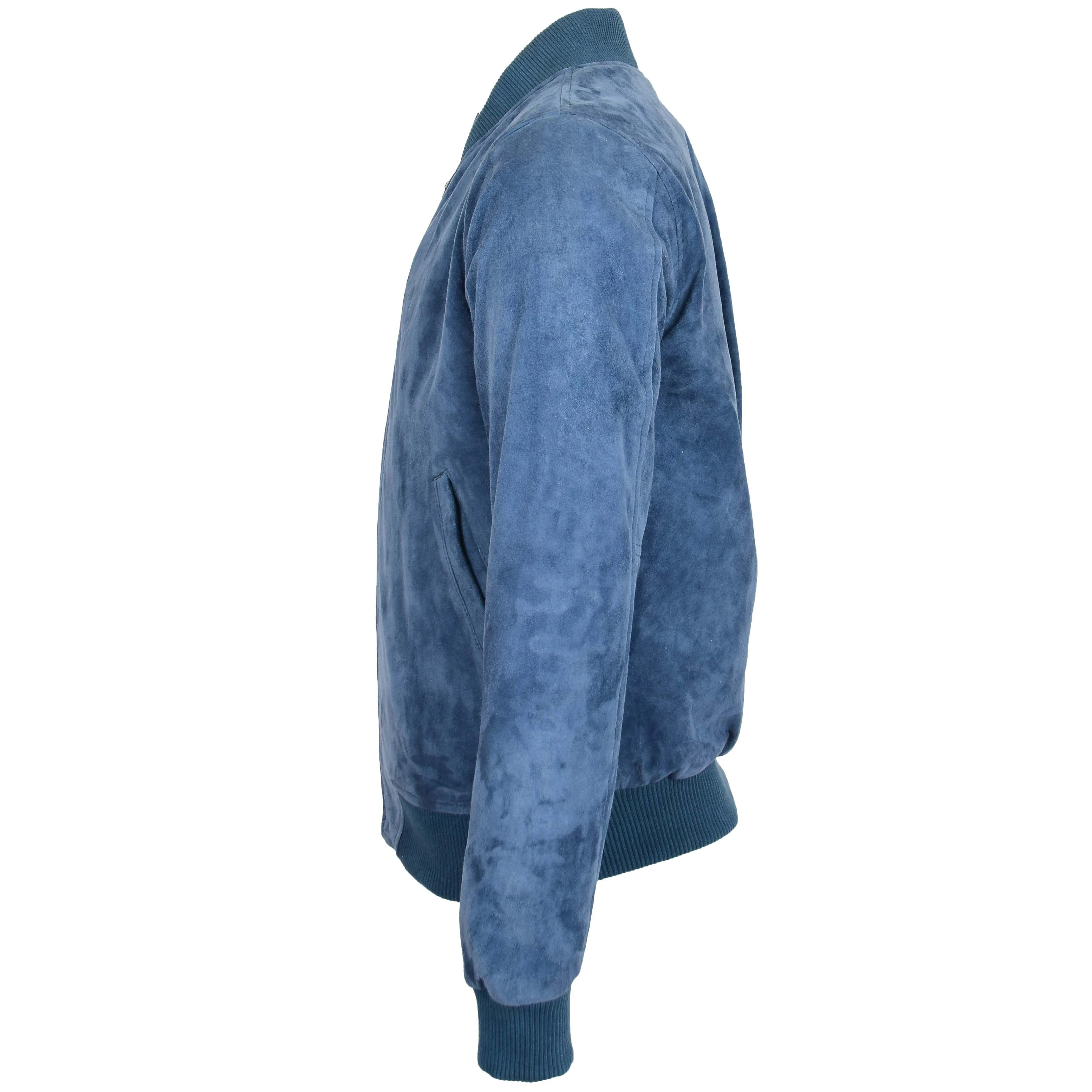 Mens Suede MA-1 Bomber Jacket Trevor Blue