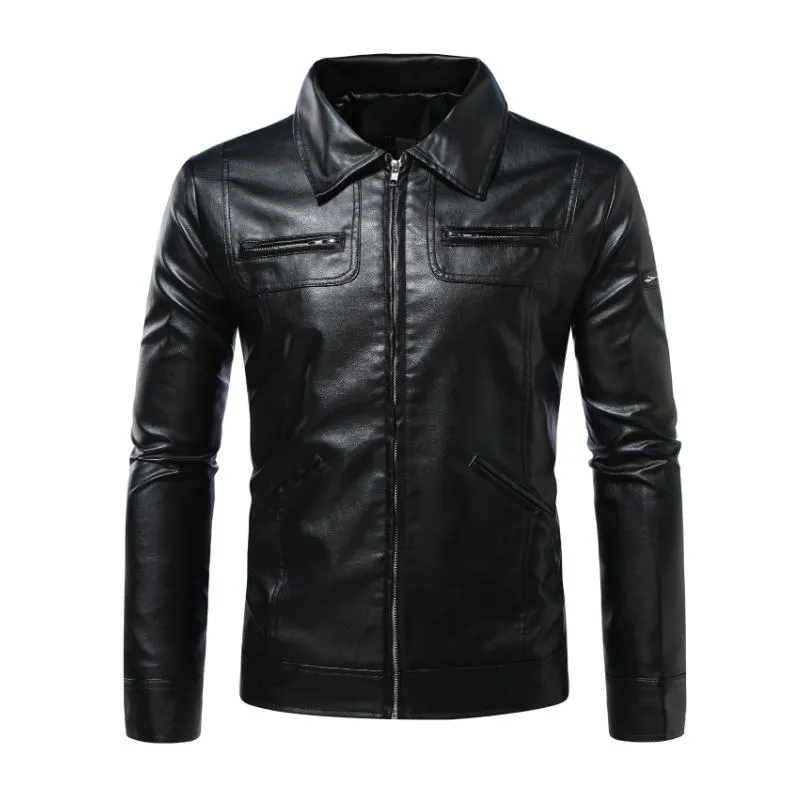 Men's Vintage Lapel Zipper Slim Fit Leather Biker Jacket 49079317M