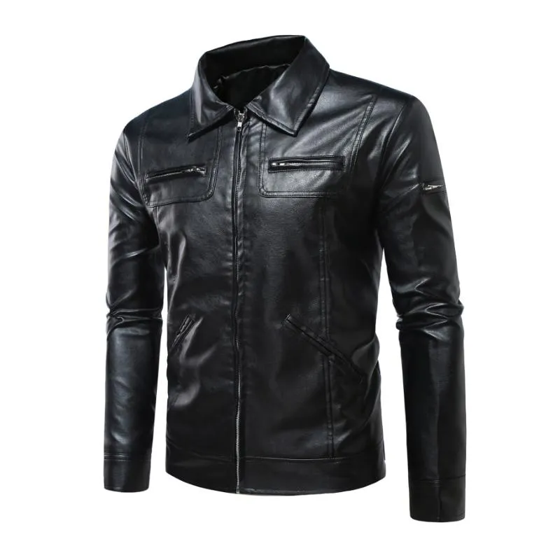 Men's Vintage Lapel Zipper Slim Fit Leather Biker Jacket 49079317M