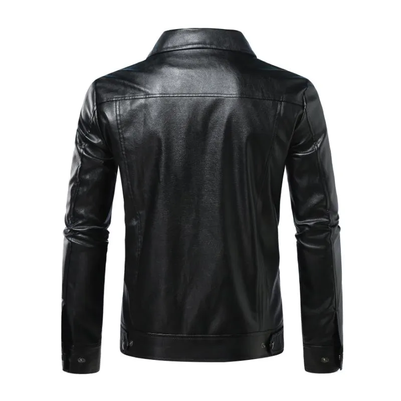 Men's Vintage Lapel Zipper Slim Fit Leather Biker Jacket 49079317M