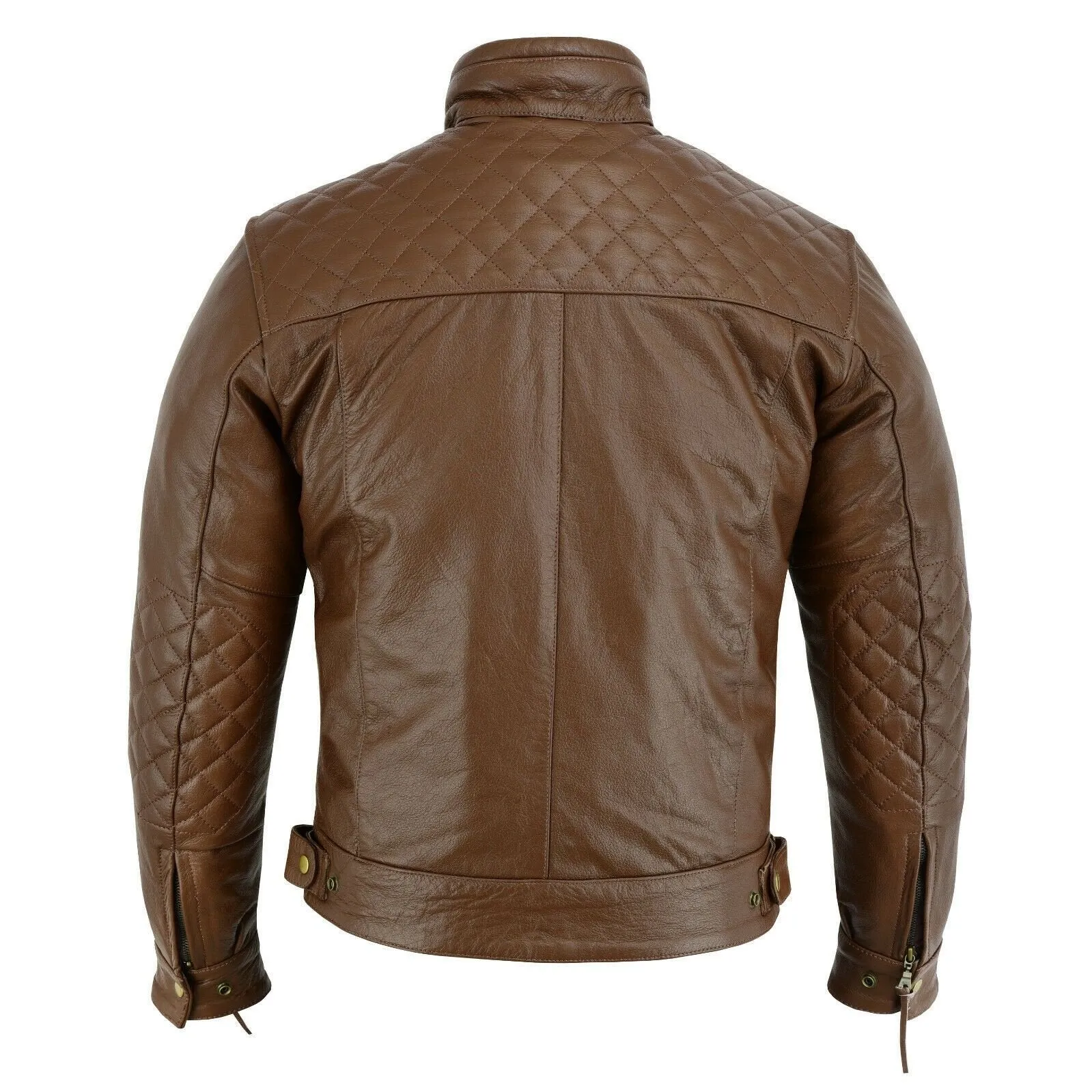 Mens's Brown Motorbike Motorcycle Diamond Leather Jacket CE Protection Cowhide