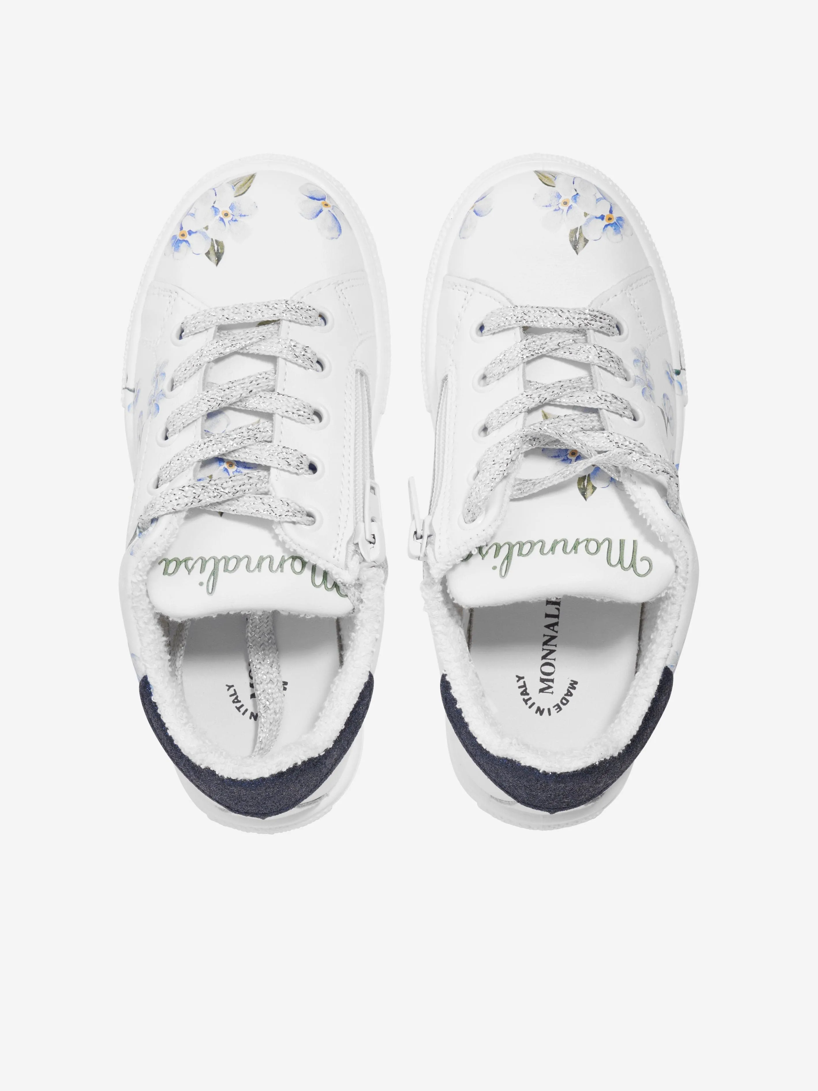 Monnalisa Girls Floral Leather Trainers in White