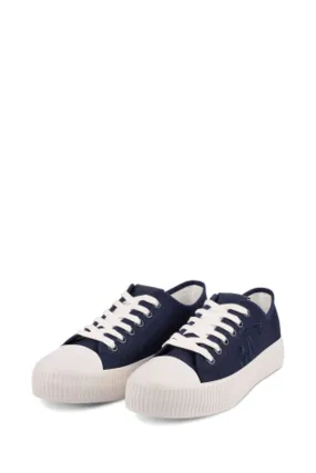 Navy Blue Jackson Low Top Canvas Platform Trainers