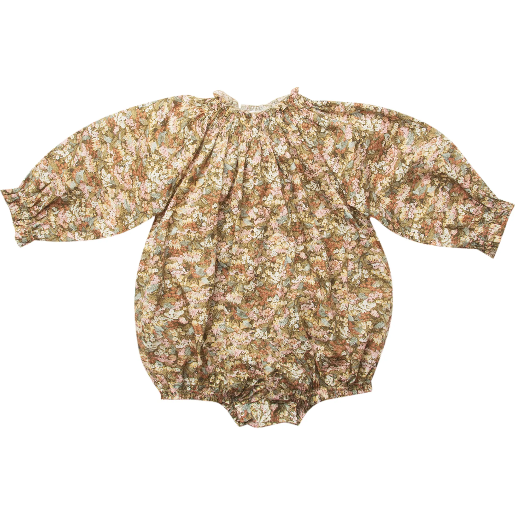 Nellie Quats Mother May I Evelyn Liberty Print Raglan Sleeve Romper, Beige