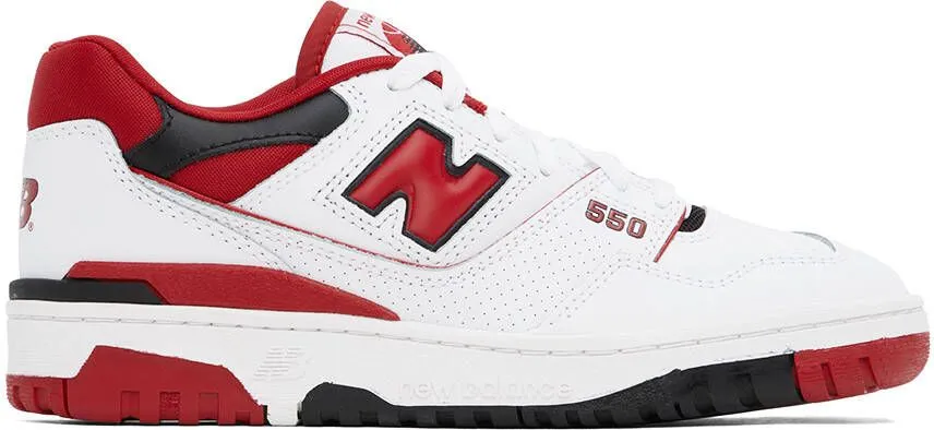 New Balance White & Red 550 Sneakers