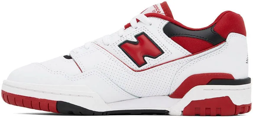 New Balance White & Red 550 Sneakers