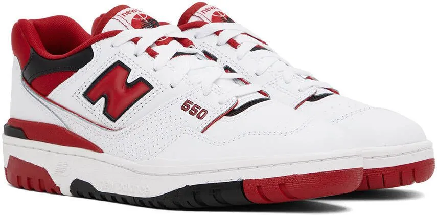 New Balance White & Red 550 Sneakers